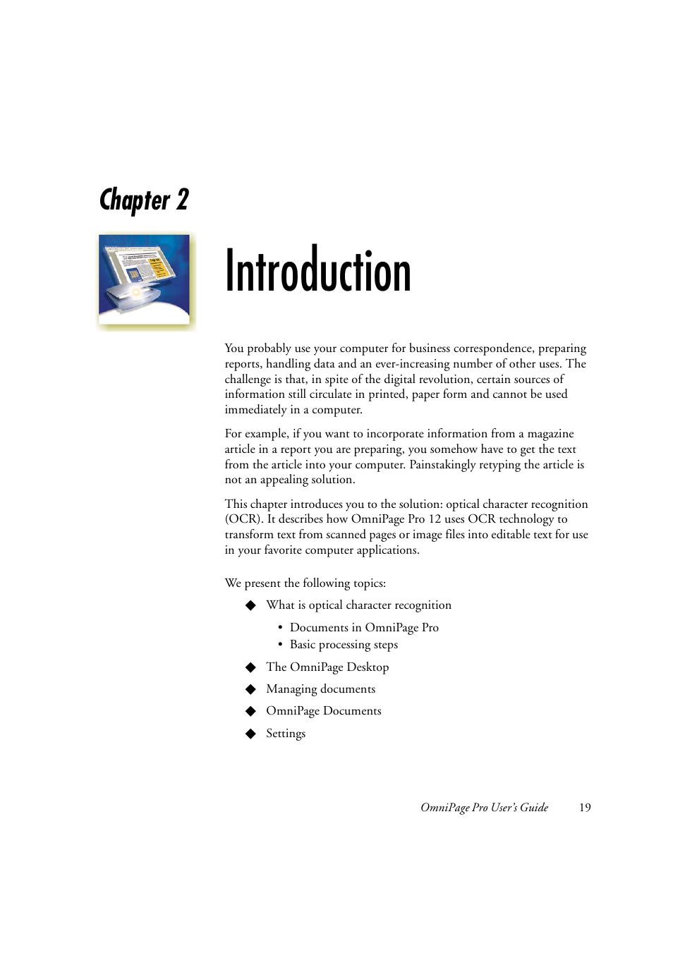 Introduction, N t r o d u c t i o n, Chapter 2 | OmniWare Pro 12 ScanSoft User Manual | Page 19 / 100
