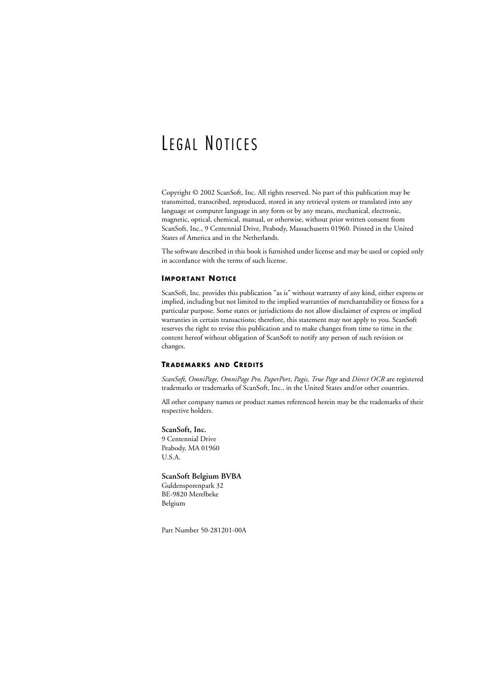Legal notices, E g a l | OmniWare Pro 12 ScanSoft User Manual | Page 2 / 100