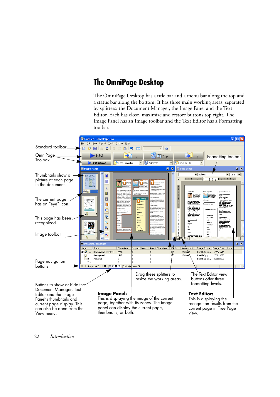 The omnipage desktop | OmniWare Pro 12 ScanSoft User Manual | Page 22 / 100