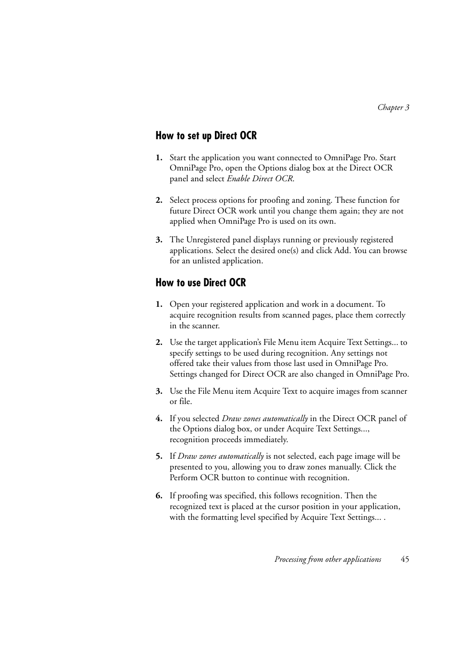 How to set up direct ocr, How to use direct ocr | OmniWare Pro 12 ScanSoft User Manual | Page 45 / 100