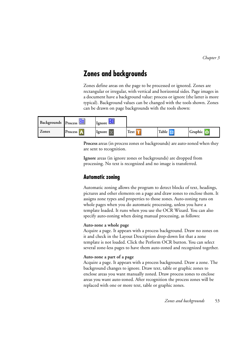 Zones and backgrounds, Automatic zoning | OmniWare Pro 12 ScanSoft User Manual | Page 53 / 100