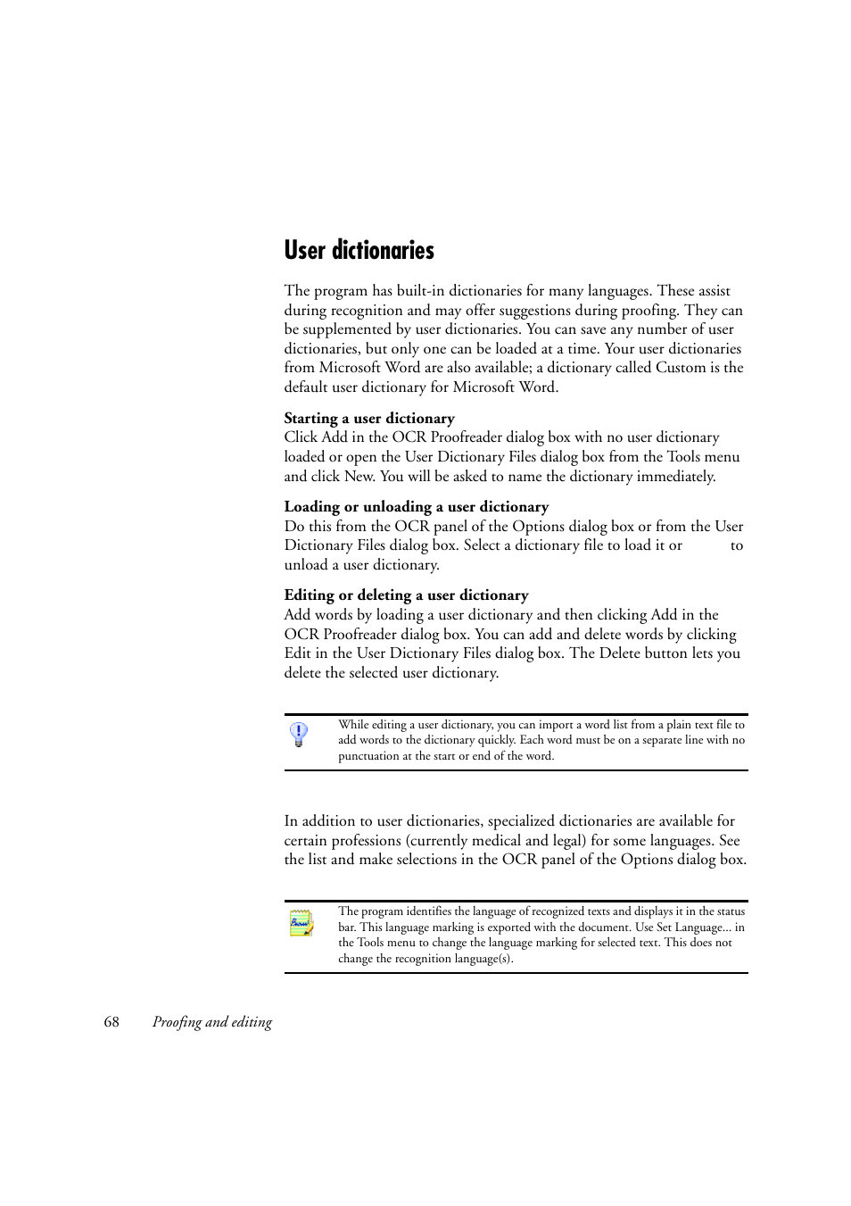 User dictionaries | OmniWare Pro 12 ScanSoft User Manual | Page 68 / 100