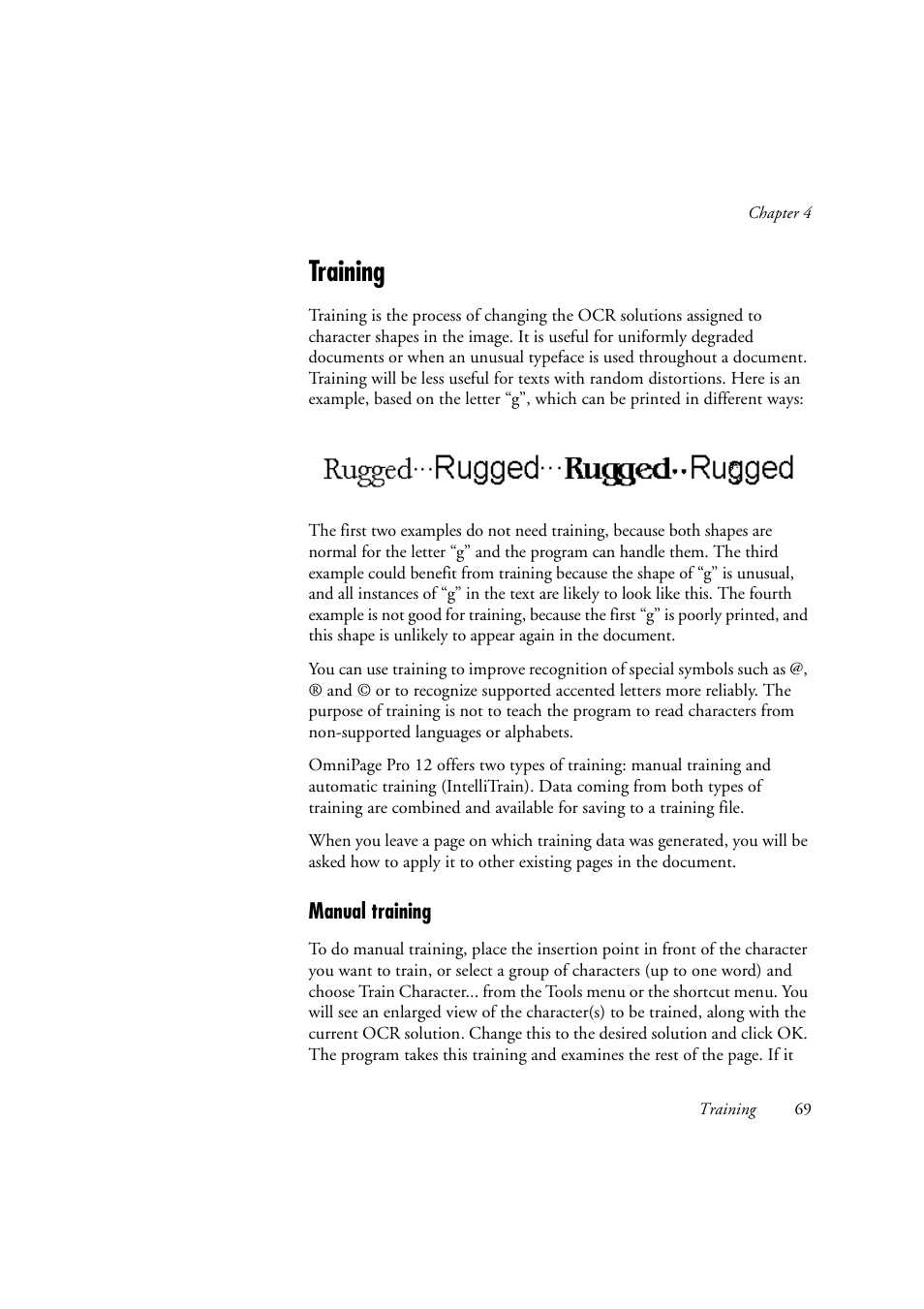 Training, Manual training, Training 69 | OmniWare Pro 12 ScanSoft User Manual | Page 69 / 100