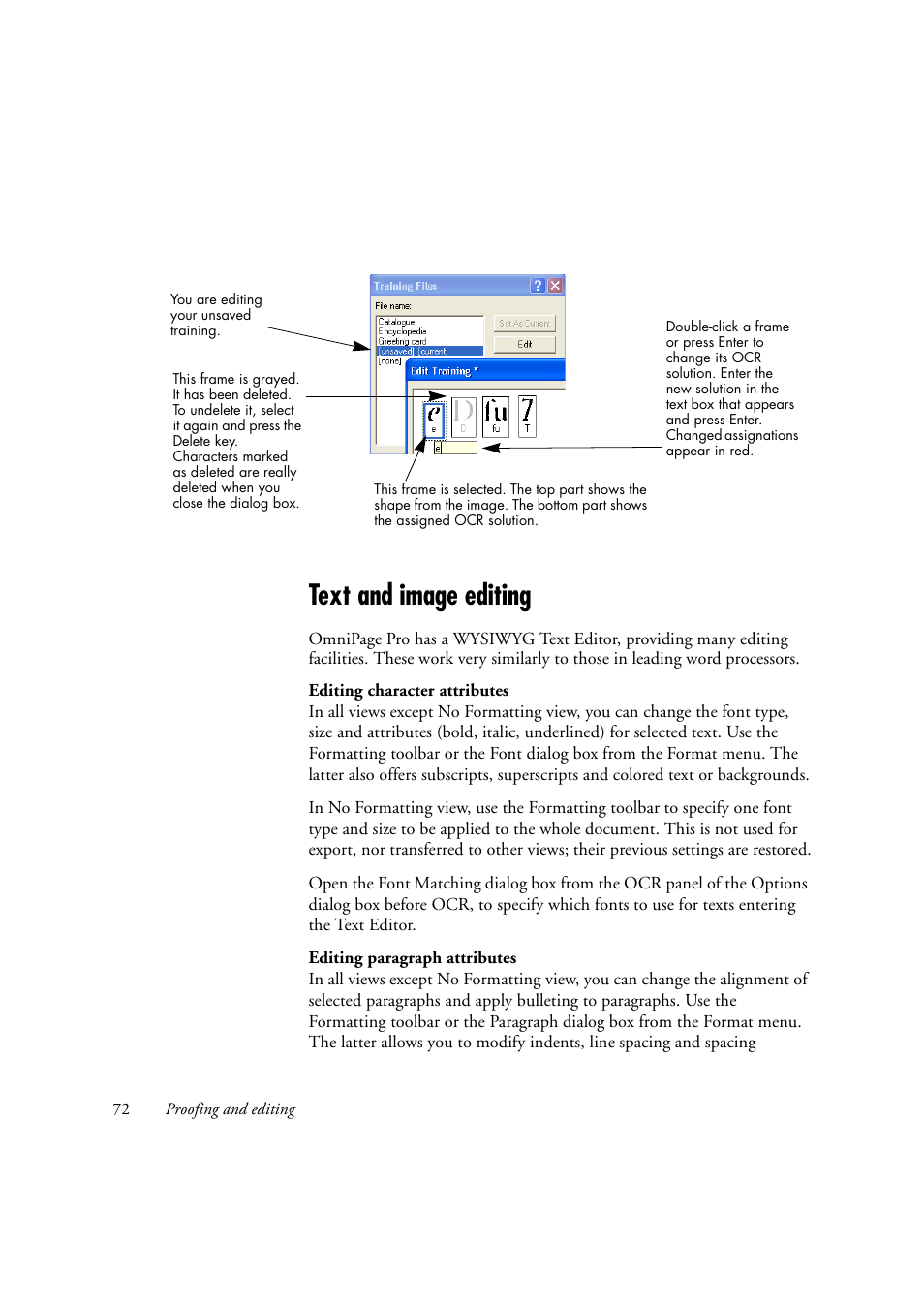 Text and image editing | OmniWare Pro 12 ScanSoft User Manual | Page 72 / 100