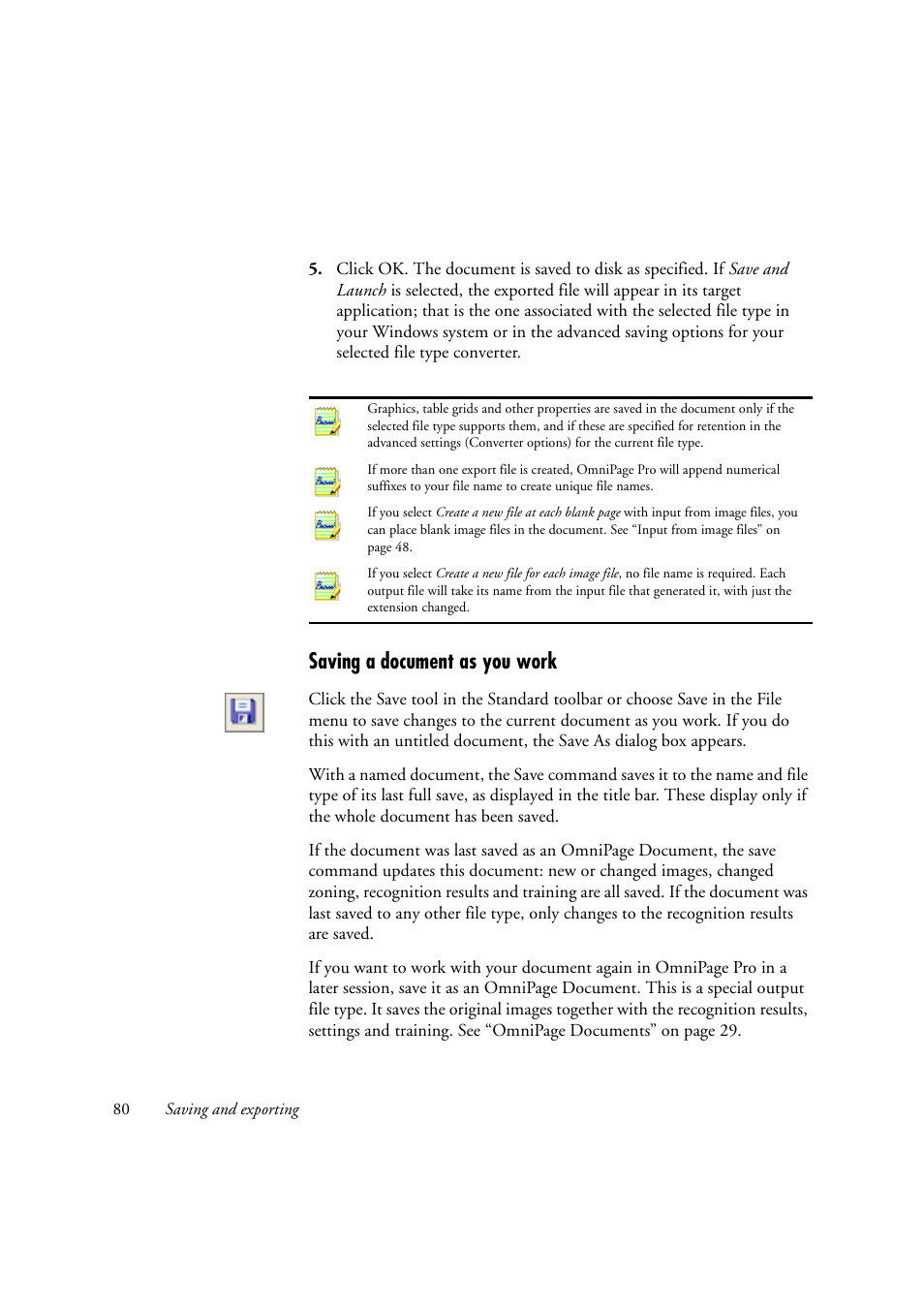 Saving a document as you work | OmniWare Pro 12 ScanSoft User Manual | Page 80 / 100