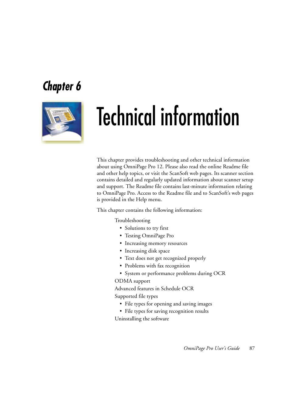 Technical information, E c h n i c a l, I n f o r m a t i o n | Chapter 6 | OmniWare Pro 12 ScanSoft User Manual | Page 87 / 100