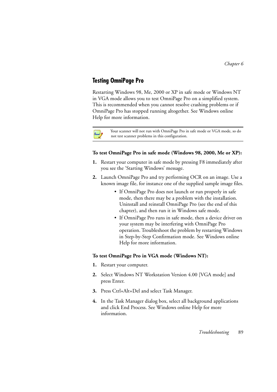 Testing omnipage pro | OmniWare Pro 12 ScanSoft User Manual | Page 89 / 100