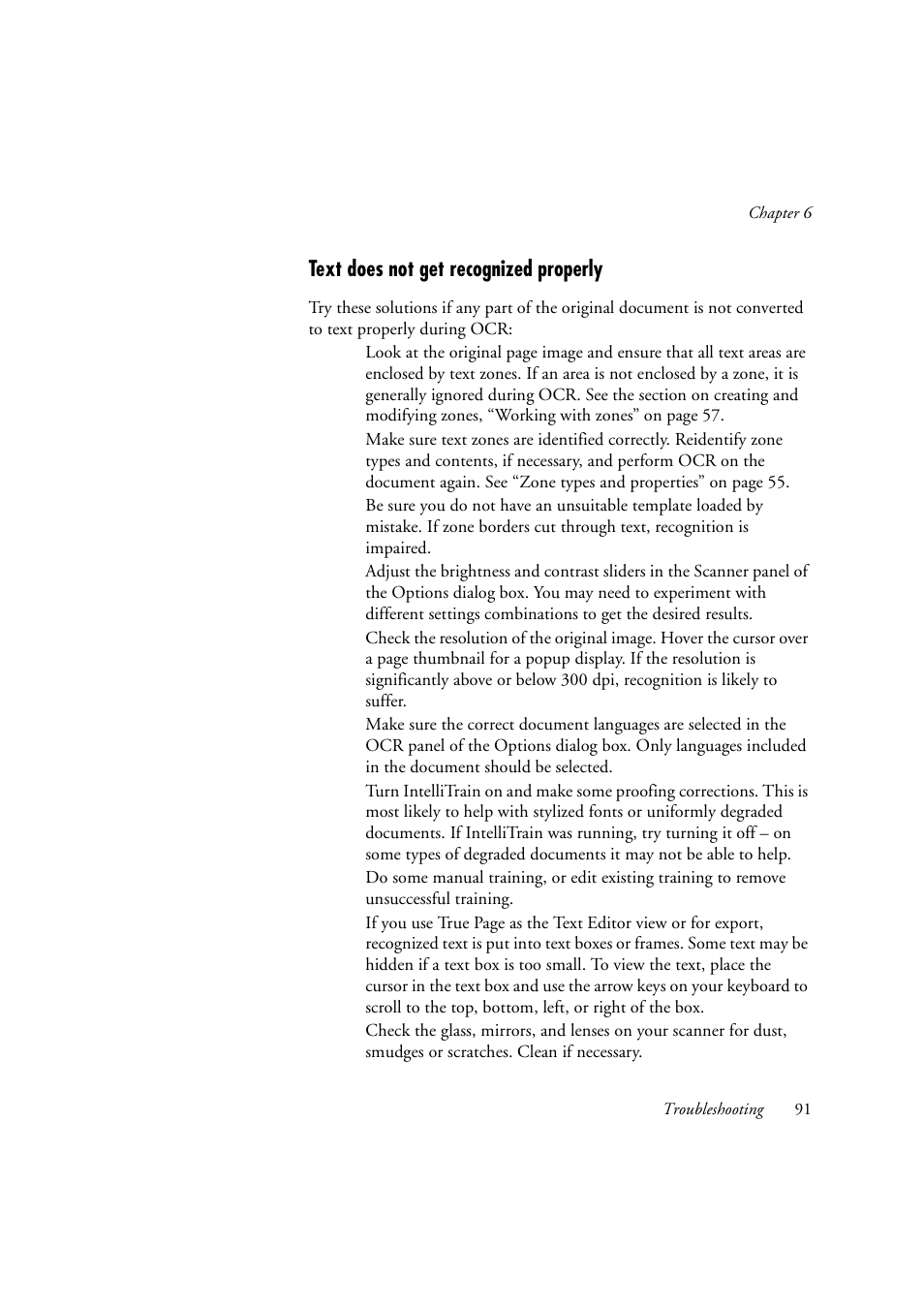 Text does not get recognized properly | OmniWare Pro 12 ScanSoft User Manual | Page 91 / 100