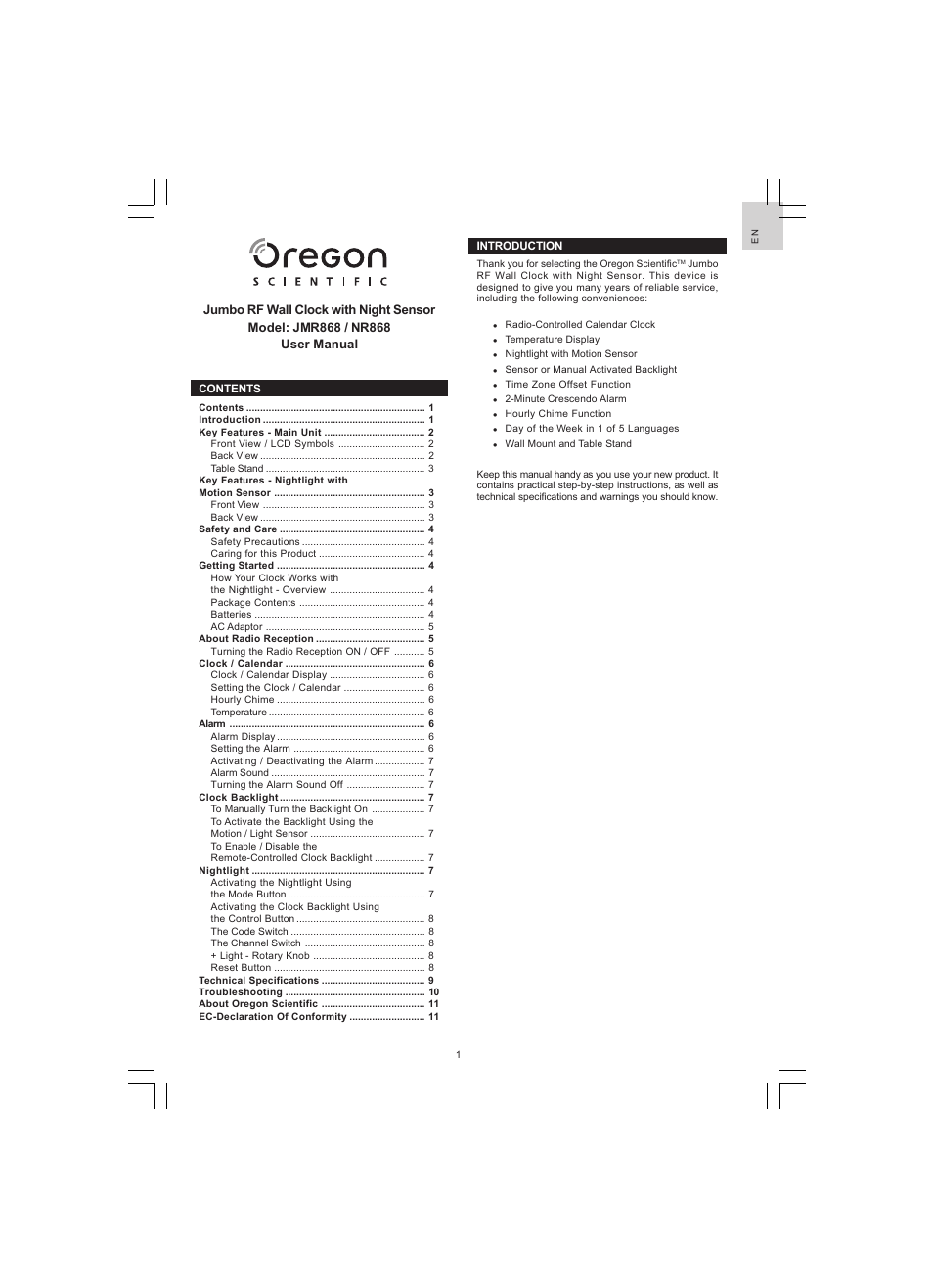 Oregon Scientific JUMBO RF WALL CLOCK WITH NIGHT SENSOR NR868 User Manual | Page 2 / 13