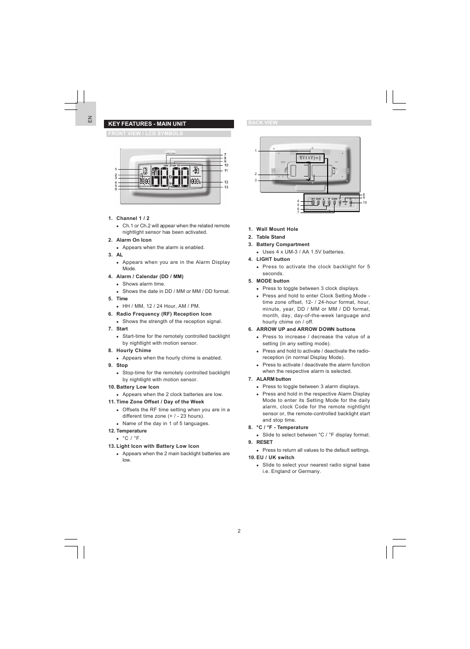 Oregon Scientific JUMBO RF WALL CLOCK WITH NIGHT SENSOR NR868 User Manual | Page 3 / 13