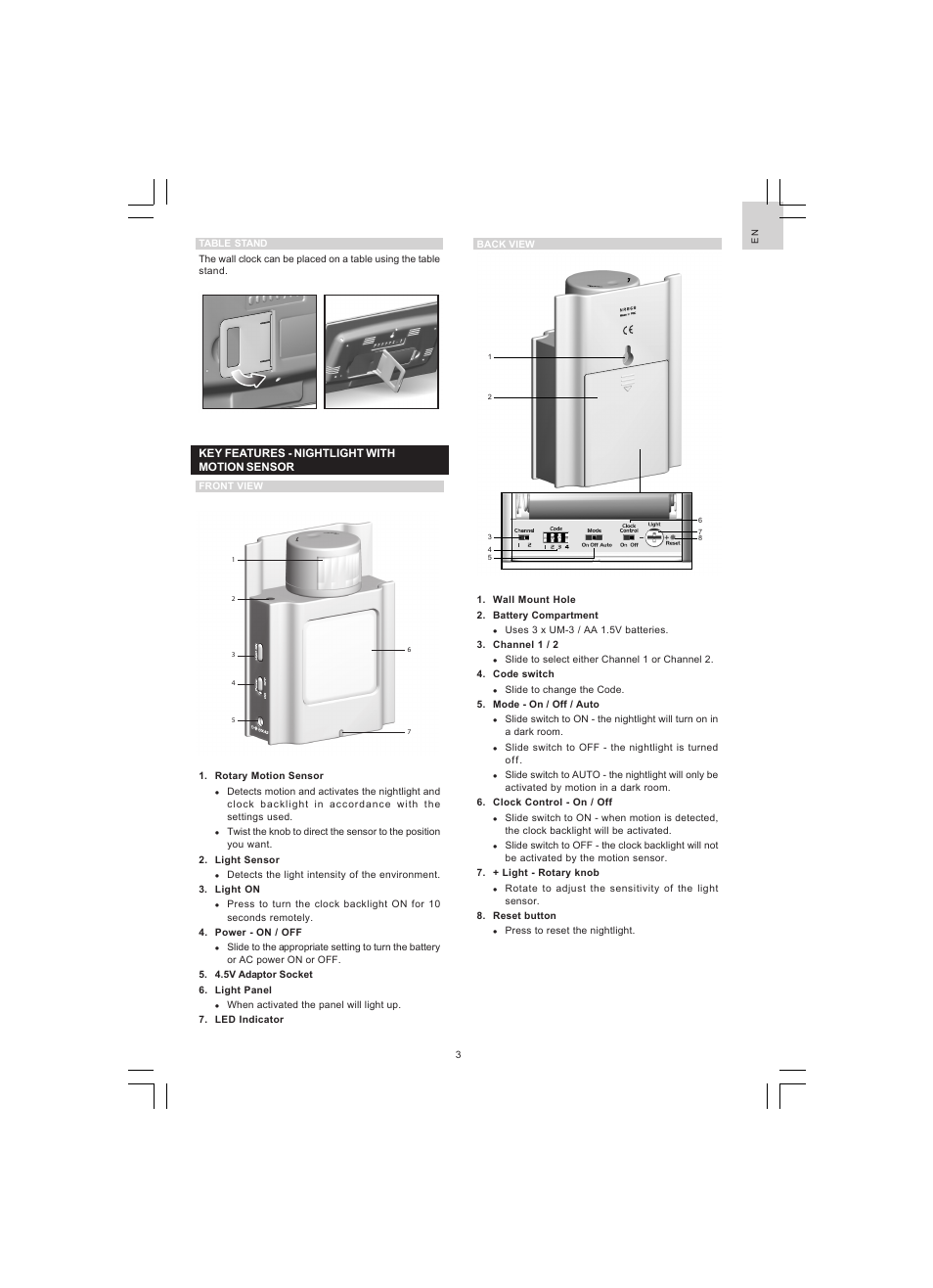 Oregon Scientific JUMBO RF WALL CLOCK WITH NIGHT SENSOR NR868 User Manual | Page 4 / 13