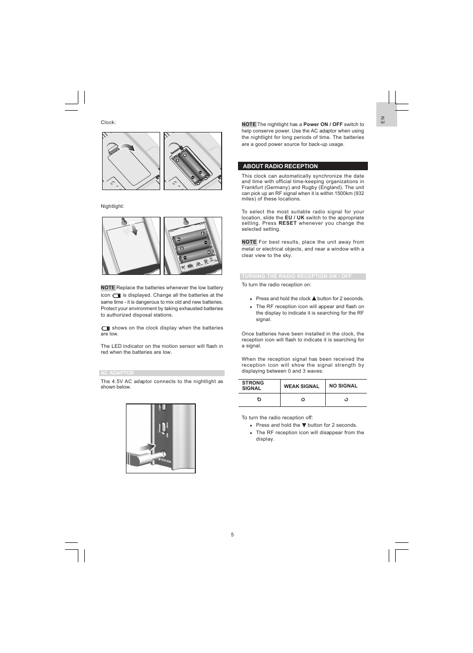 Oregon Scientific JUMBO RF WALL CLOCK WITH NIGHT SENSOR NR868 User Manual | Page 6 / 13