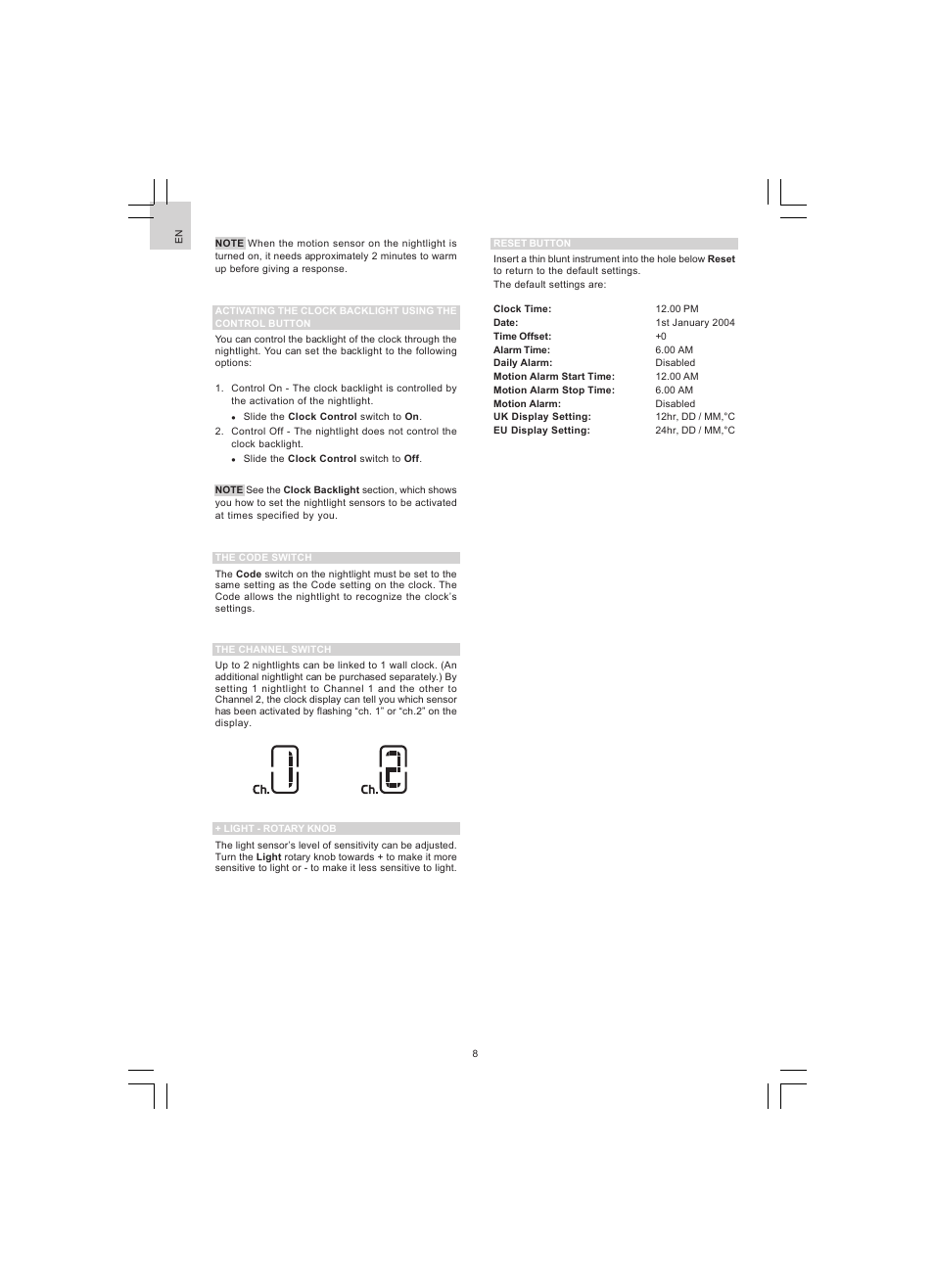 Oregon Scientific JUMBO RF WALL CLOCK WITH NIGHT SENSOR NR868 User Manual | Page 9 / 13