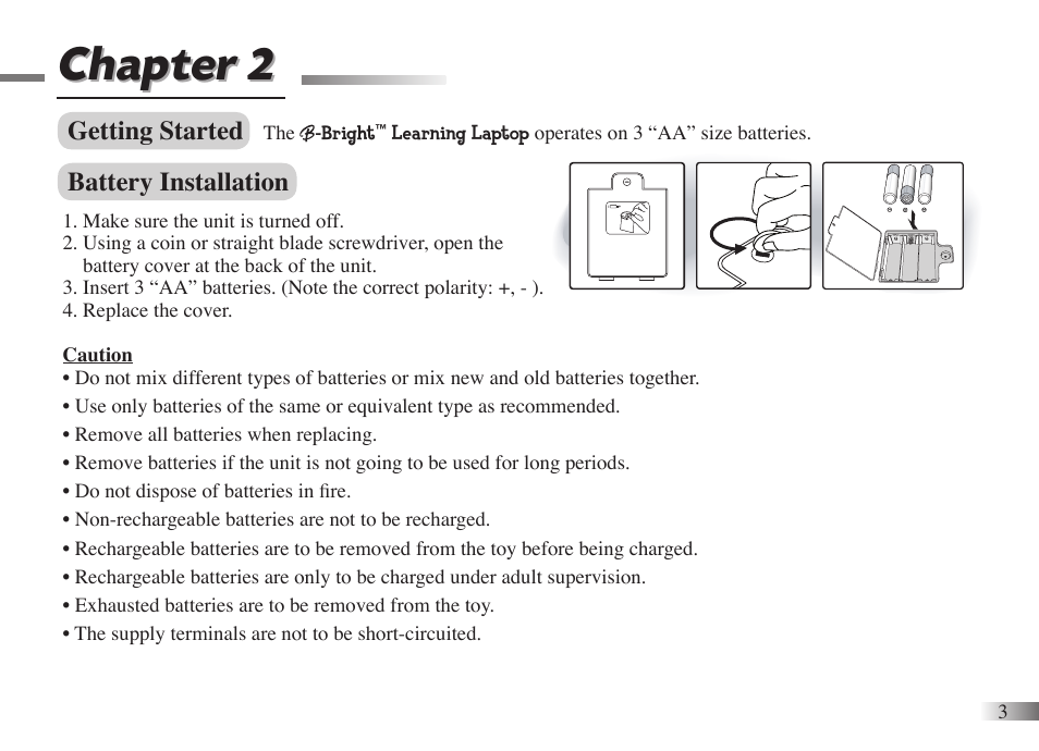 Chapter 2, Getting started, Battery installation | Oregon Scientific B-Bright 086L004850-017 User Manual | Page 6 / 14