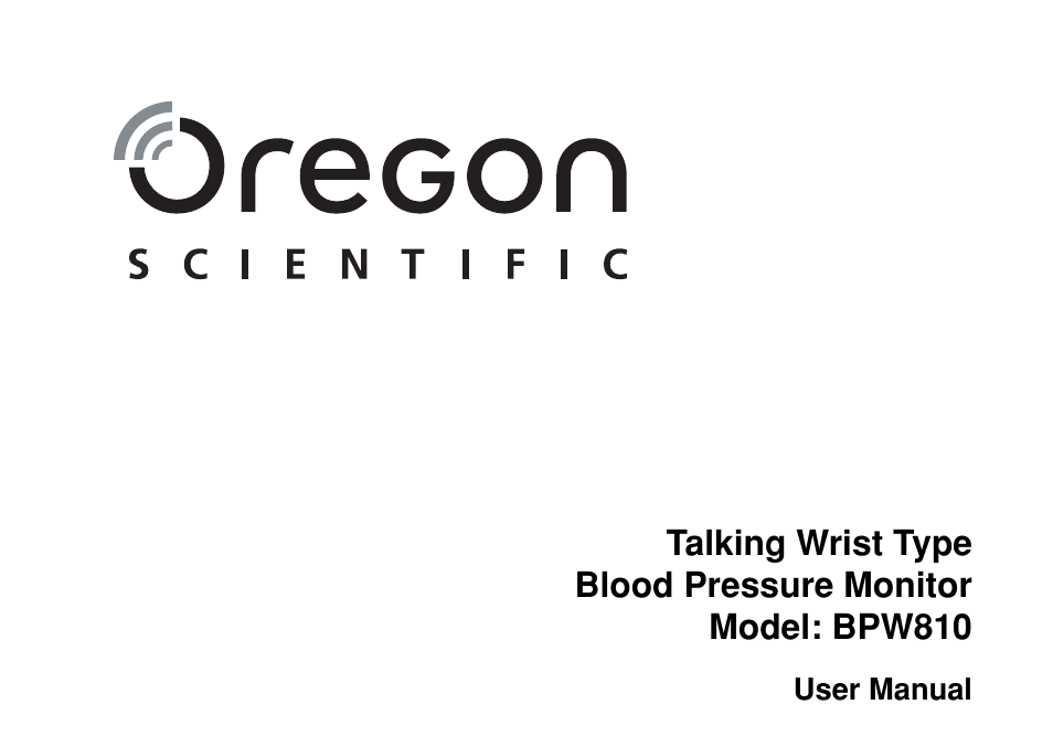 Oregon Scientific BPW810 User Manual | 20 pages