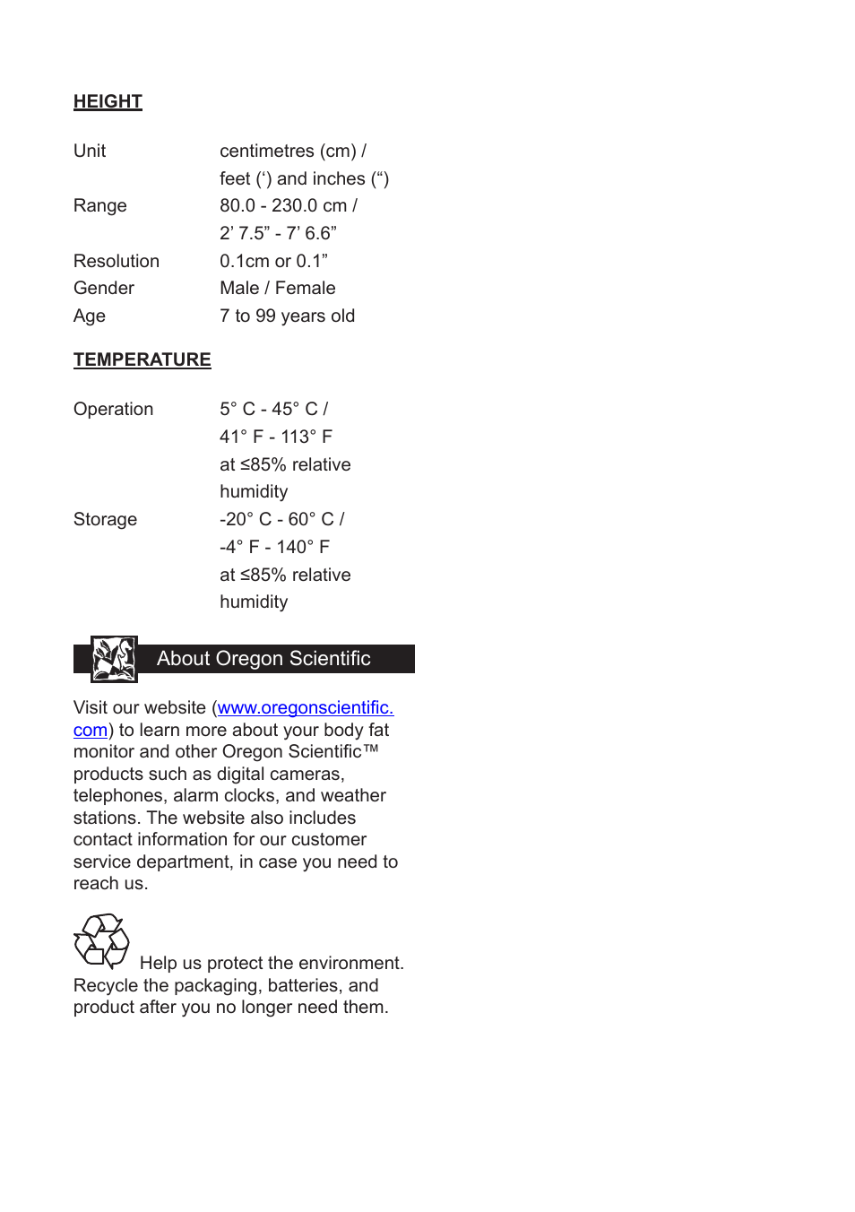 Oregon Scientific Body Fat Monitor with Wireless Remote Display GR101 User Manual | Page 15 / 15