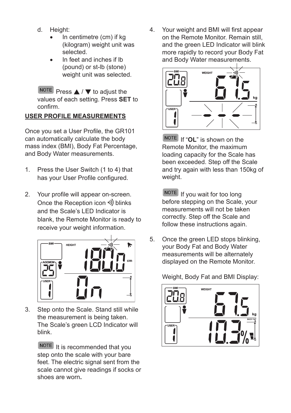 Oregon Scientific Body Fat Monitor with Wireless Remote Display GR101 User Manual | Page 5 / 15