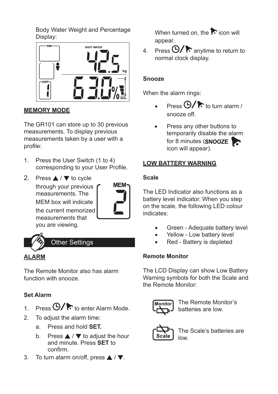 Oregon Scientific Body Fat Monitor with Wireless Remote Display GR101 User Manual | Page 6 / 15