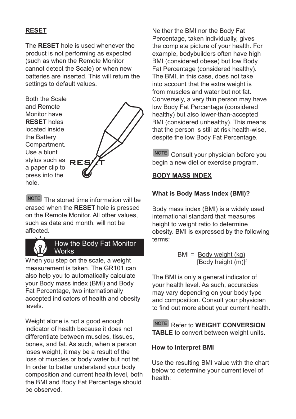 Oregon Scientific Body Fat Monitor with Wireless Remote Display GR101 User Manual | Page 7 / 15