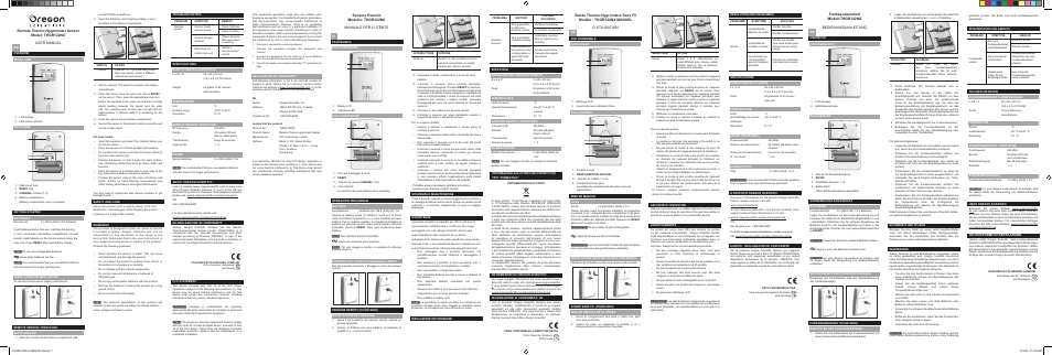 Oregon Scientific Remote Thermo-Hygrometer Sensor THGR122NX User Manual | 2 pages