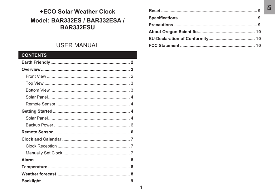 Oregon Scientific #NAME? BAR332ES/BAR332ESA/BAR332ESU User Manual | 12 pages