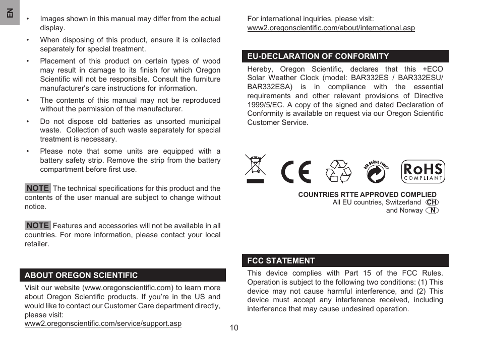 Oregon Scientific #NAME? BAR332ES/BAR332ESA/BAR332ESU User Manual | Page 10 / 12