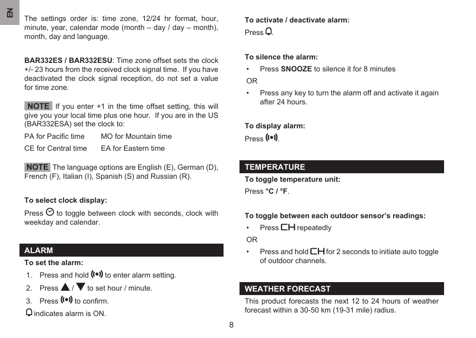 Oregon Scientific #NAME? BAR332ES/BAR332ESA/BAR332ESU User Manual | Page 8 / 12