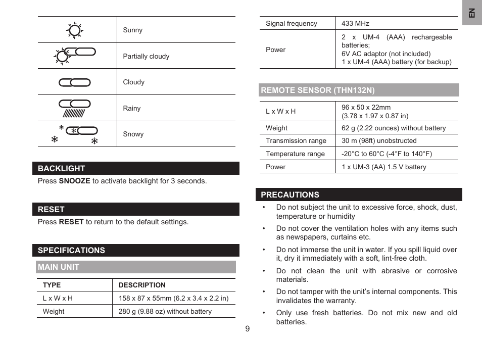 Oregon Scientific #NAME? BAR332ES/BAR332ESA/BAR332ESU User Manual | Page 9 / 12