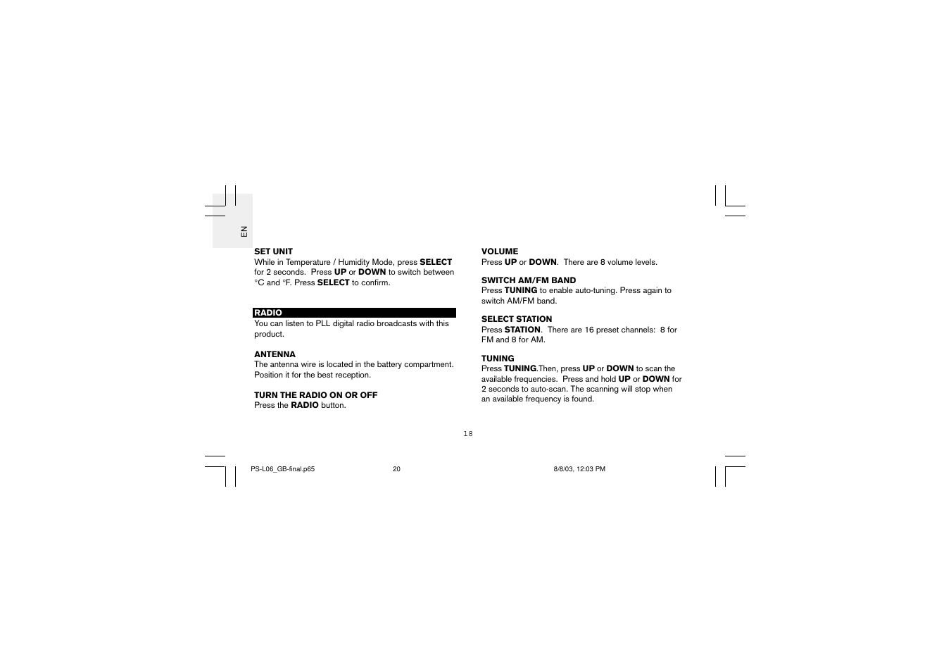 Oregon Scientific PS-L06U User Manual | Page 20 / 30