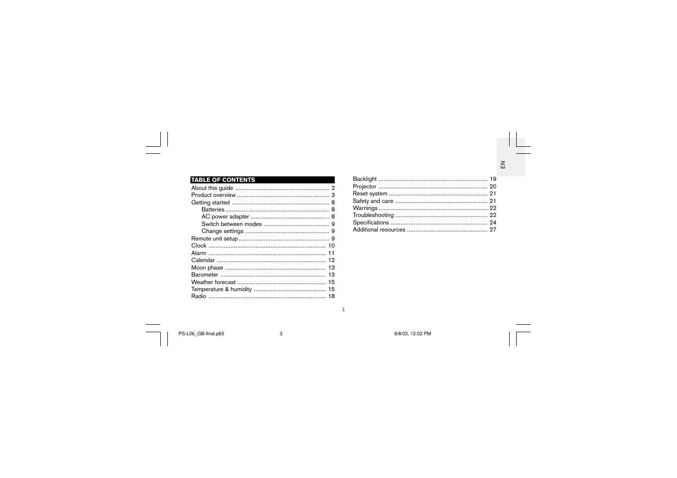 Oregon Scientific PS-L06U User Manual | Page 3 / 30