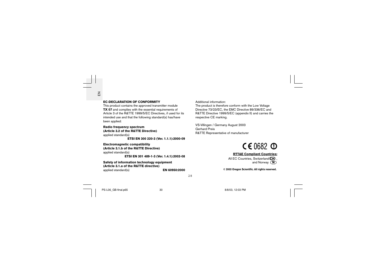 Oregon Scientific PS-L06U User Manual | Page 30 / 30