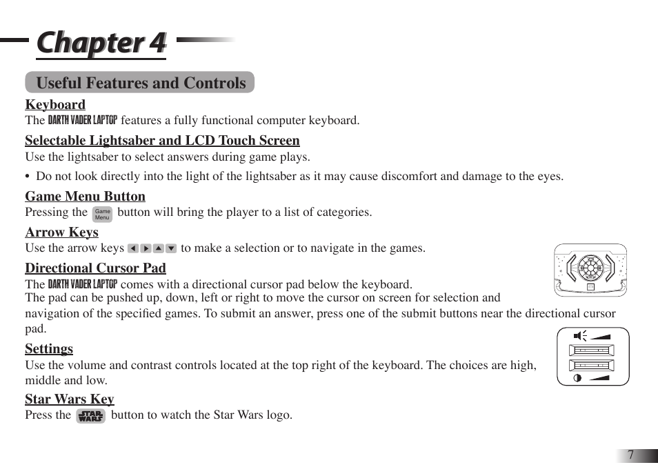 Chapter 4, Useful features and controls | Oregon Scientific Star Wars Darth Vader Laptop DV33 User Manual | Page 11 / 22