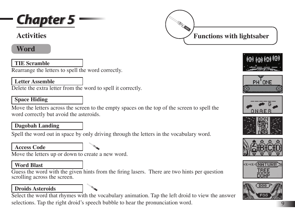 Chapter 5, Activities word | Oregon Scientific Star Wars Darth Vader Laptop DV33 User Manual | Page 13 / 22