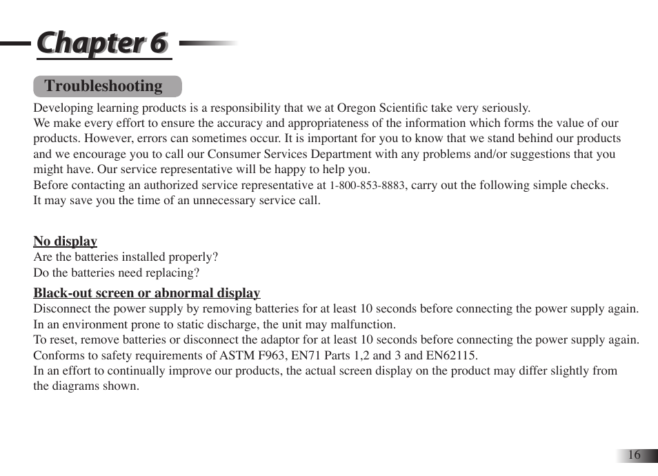 Chapter 6, Troubleshooting | Oregon Scientific Star Wars Darth Vader Laptop DV33 User Manual | Page 20 / 22