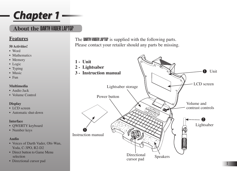 Chapter 1, About the, Darth vader laptop | Oregon Scientific Star Wars Darth Vader Laptop DV33 User Manual | Page 5 / 22
