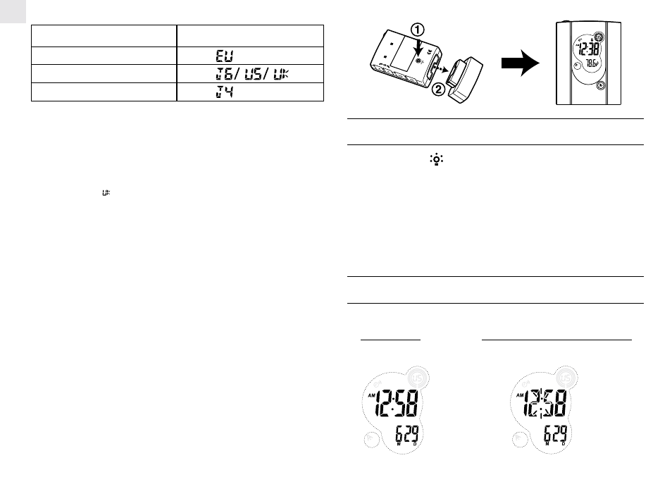 How to activate the back-light, Display modes | Oregon Scientific Multi-Band Radio-controlled Travel Alarm Clock RMB383A User Manual | Page 4 / 9