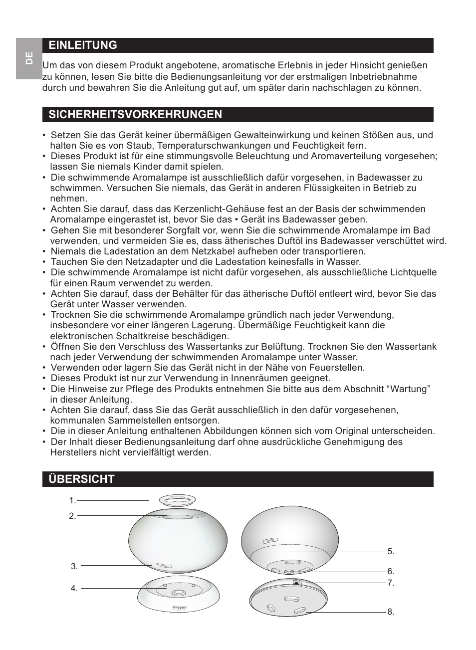 Einleitung, Sicherheitsvorkehrungen, Übersicht | Oregon Scientific WS112 User Manual | Page 18 / 52