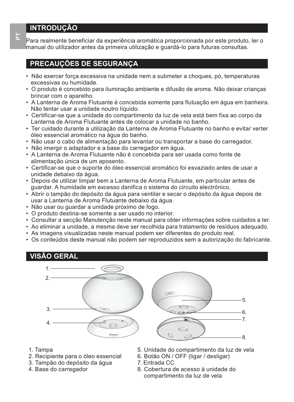 Introdução, Precauções de segurança, Visão geral | Oregon Scientific WS112 User Manual | Page 28 / 52