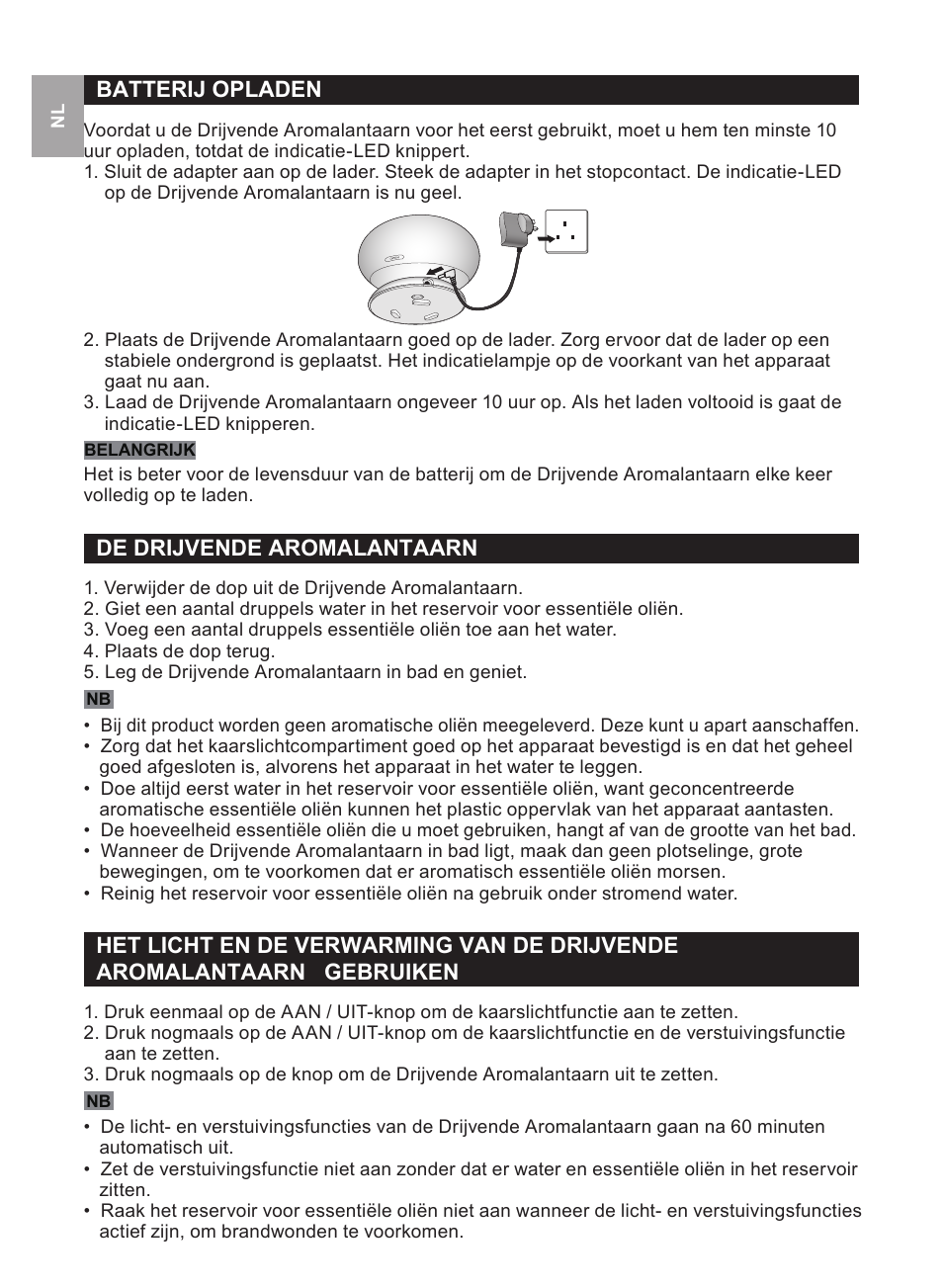 Batterij opladen, De drijvende aromalantaarn | Oregon Scientific WS112 User Manual | Page 34 / 52