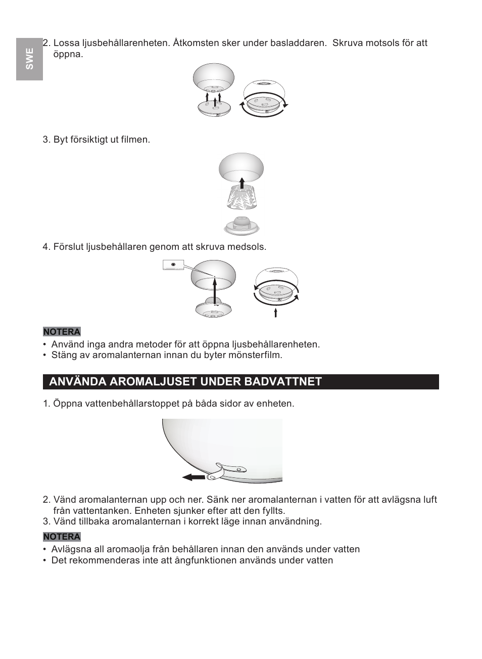 Använda aromaljuset under badvattnet | Oregon Scientific WS112 User Manual | Page 40 / 52