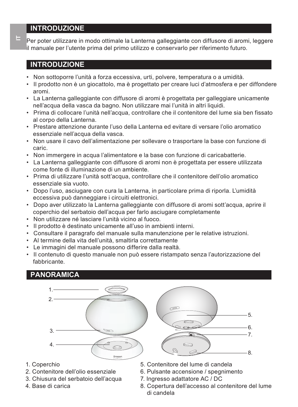 Introduzione, Panoramica | Oregon Scientific WS112 User Manual | Page 8 / 52