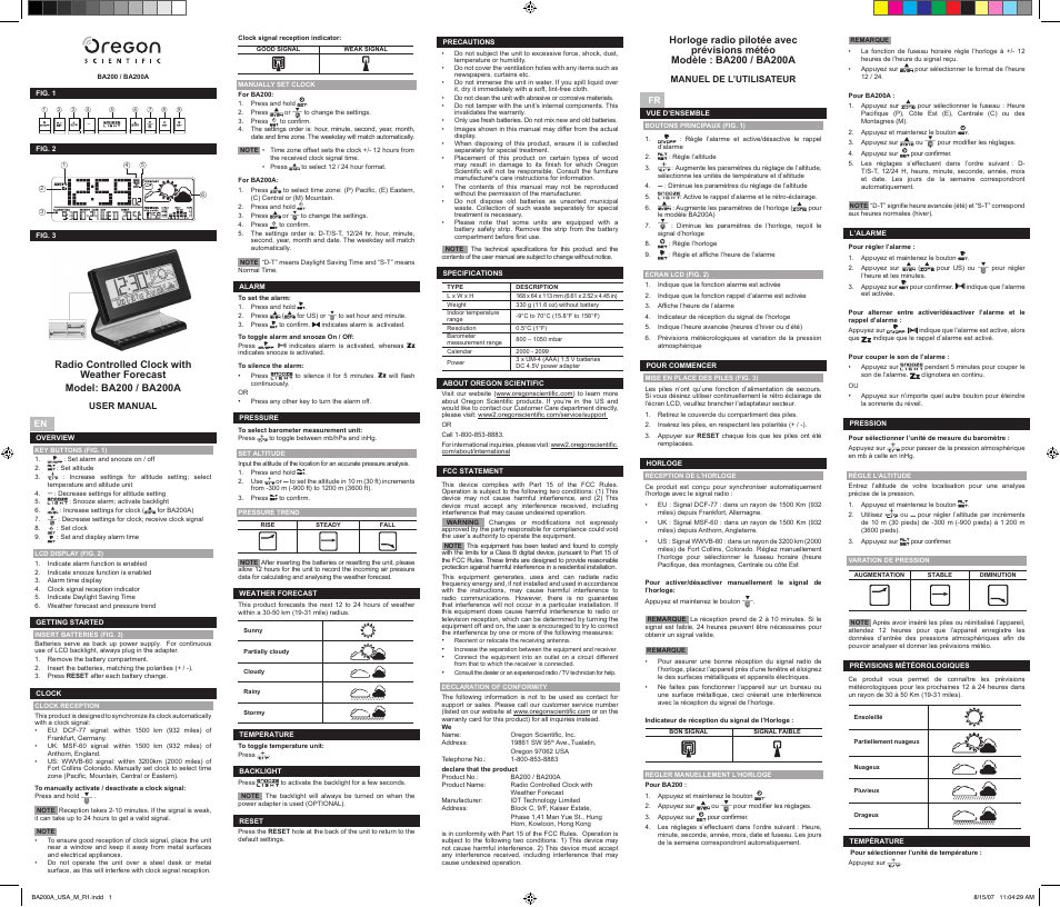 Oregon Scientific BA200 User Manual | 2 pages
