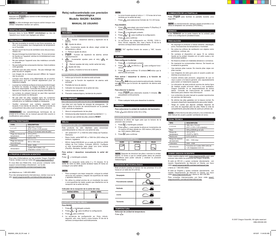 Oregon Scientific BA200 User Manual | Page 2 / 2