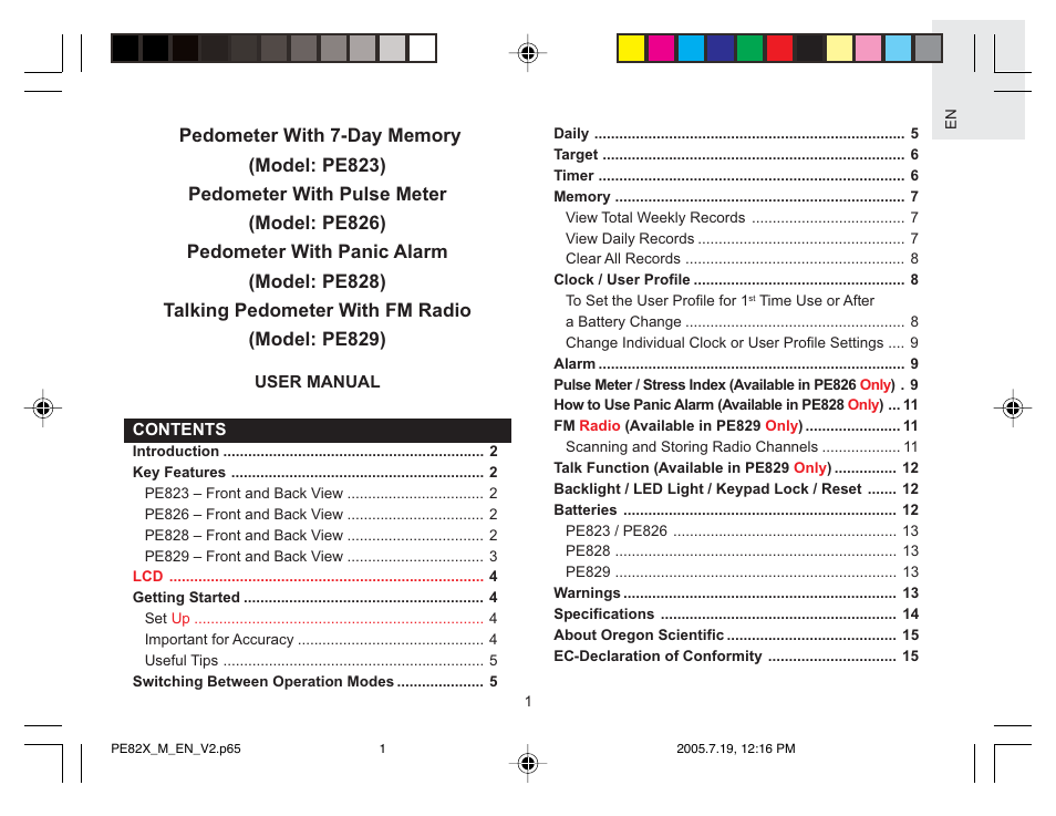 Oregon Scientific PE829 User Manual | 15 pages