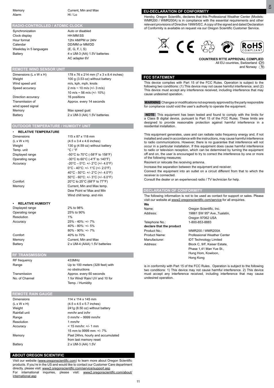 Oregon Scientific WMR200 User Manual | Page 12 / 95