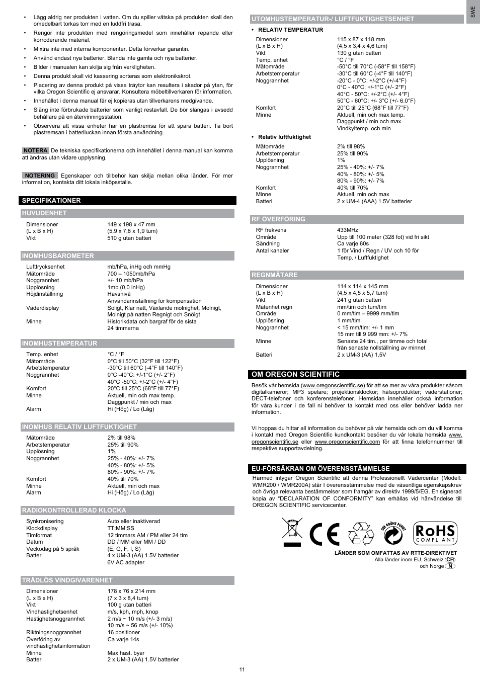 Oregon Scientific WMR200 User Manual | Page 94 / 95