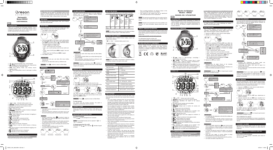 Oregon Scientific SWIMWATCH SW202 User Manual | 2 pages