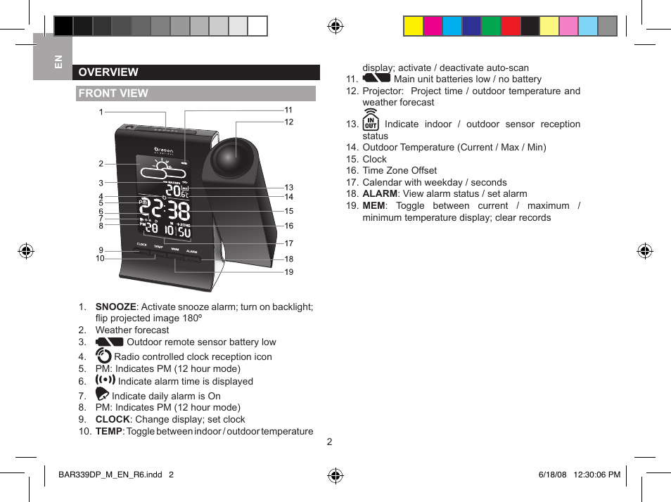 Oregon Scientific Weather Day & Night BAR339DPU User Manual | Page 2 / 10