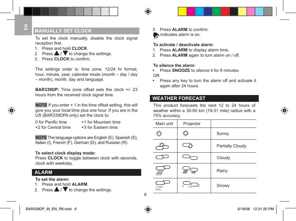 Oregon Scientific Weather Day & Night BAR339DPU User Manual | Page 6 / 10