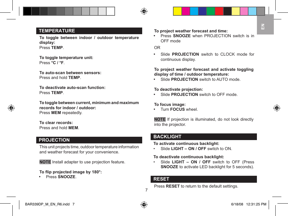 Oregon Scientific Weather Day & Night BAR339DPU User Manual | Page 7 / 10